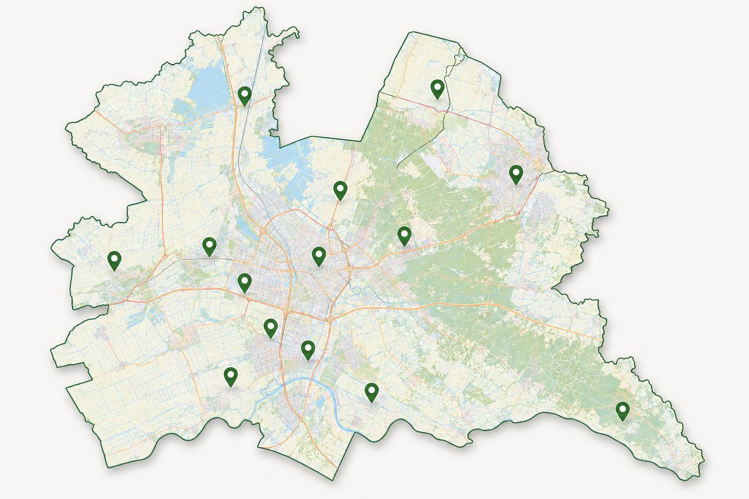 Green4Less Werkgebied - Kaart en regio Utrecht voor energielabel opnames